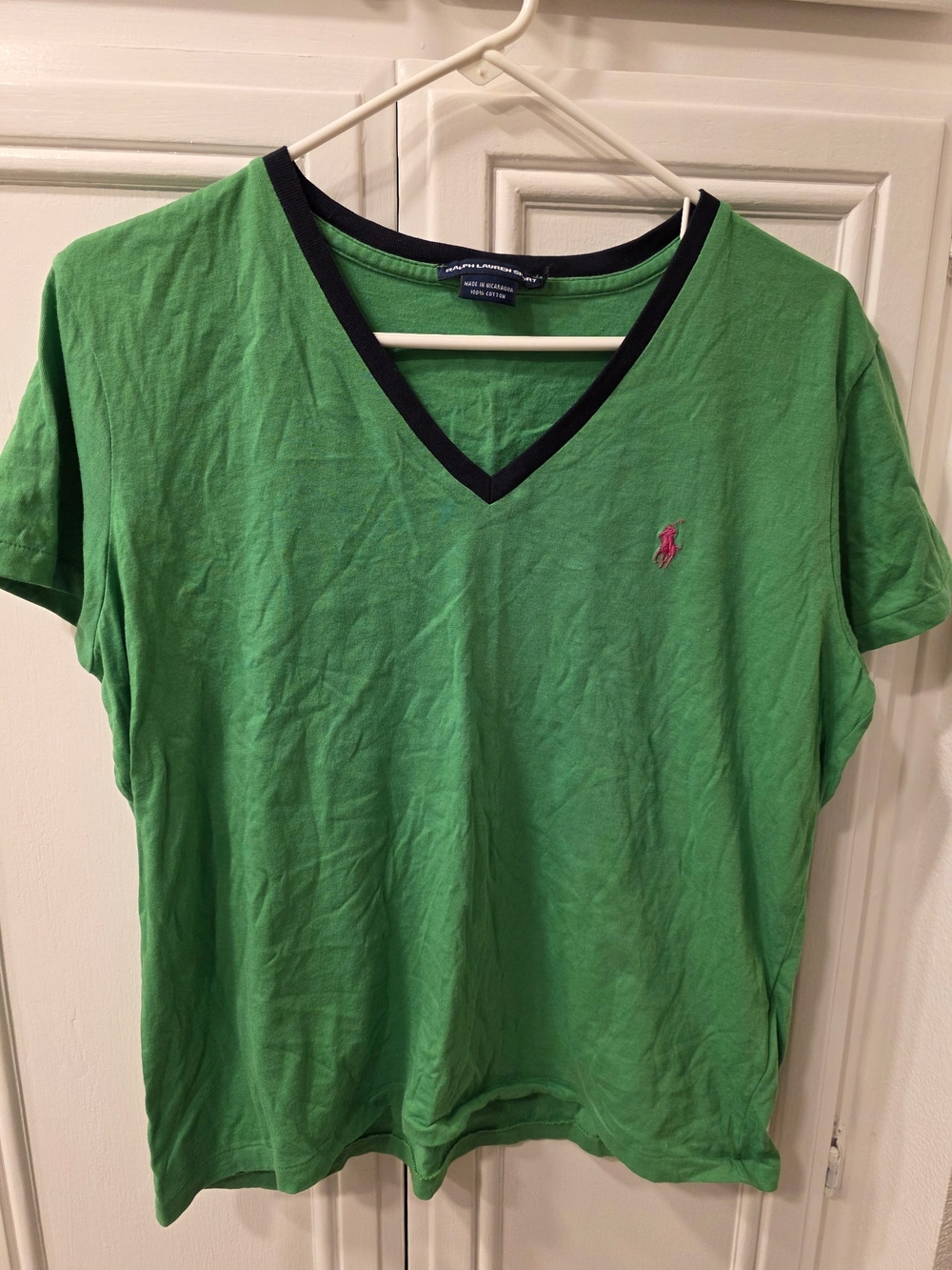 Polo by Ralph Lauren Women's Green V-Neck Short Sleeve Shirt ~ Size Large - Picture 2 of 9